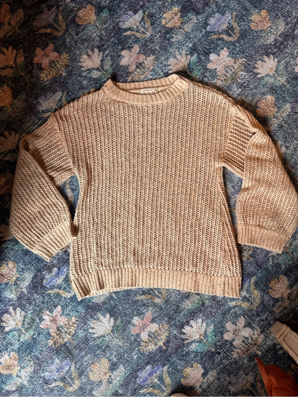 Spell Lightweight Beige Crewneck Knit Sweater